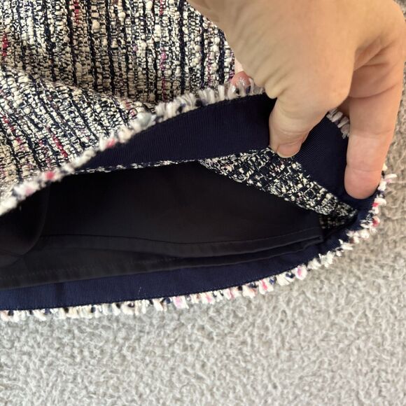 Theory Skirt 6 Small Mini Tweed Knit Raw Hem Exposed Zip Black White Red Boho - Picture 8 of 14